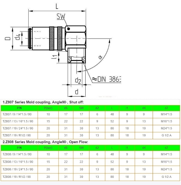 HASCO Standard 90&deg; Male Thread Mould Couplings Cooling