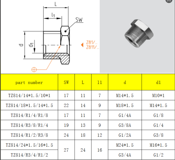 BRASS REDUCER 产品技术参数